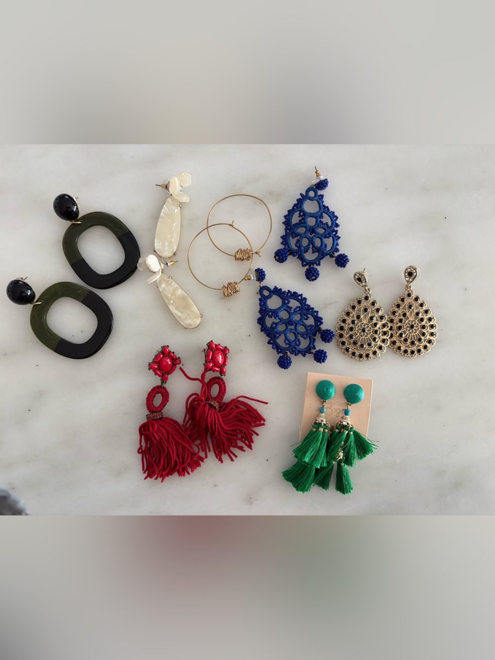 Assorted Women’s Statement Earrings Set - Green, Black, Red, Blue, Green, Gold